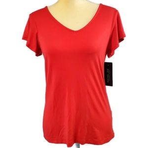Rachel Zoe Red V-Neck Flutter Cap Sleeve Modal Top Womens Size Extra Small
